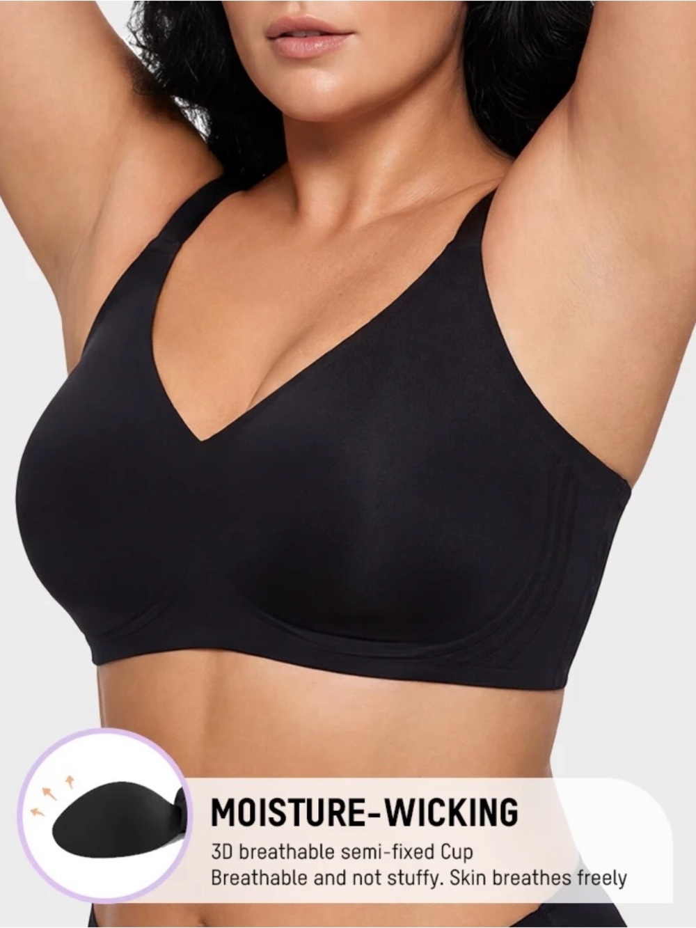 Wireless Moisture-Wicking Black Bra — Smooth Comfort Support